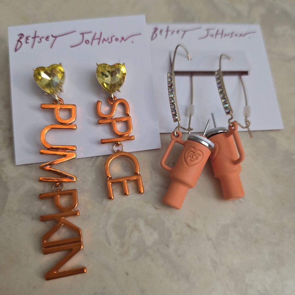 Betsey Johnson Pumpkin Spice Earrings and Orange Stanley Cups! Brandnew! 2 pairs